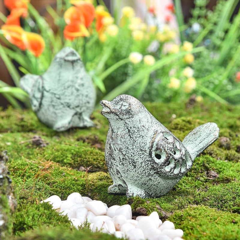 Sungmor Cast Iron Desktop Ornament - Graceful Hollow-Carved Birds Sculpture Home Decoration - Decorative & Lovely Animal Figurine Indoor Outdoor Statues - 2PC Pack & Green Color - Image 3